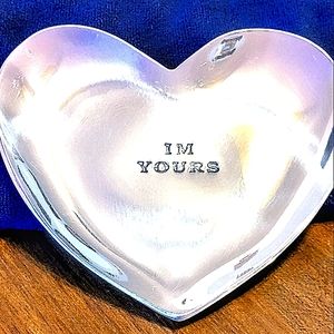 Silver Aluminum polished Heart Shaped Candy Dish with "I'm Yours" stamped on it.